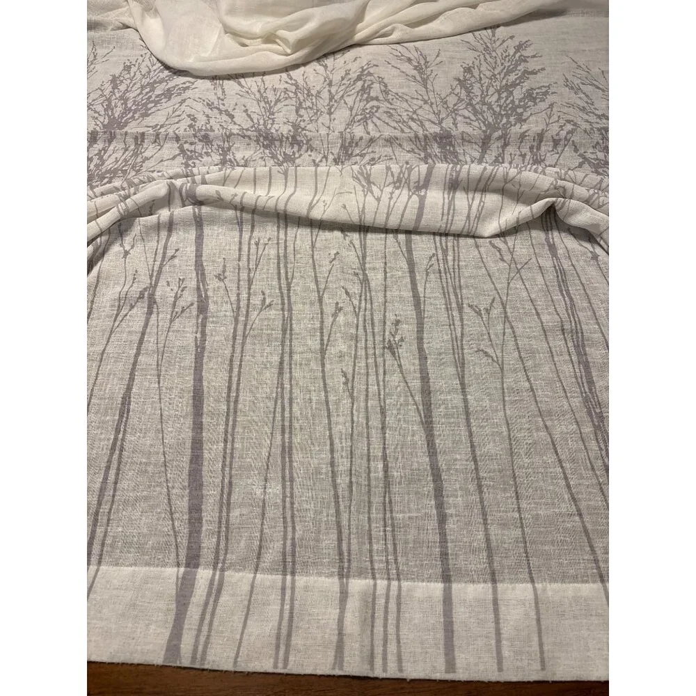 Gray & White Neutral Botanical Print Curtains,‎ 4 full length panels